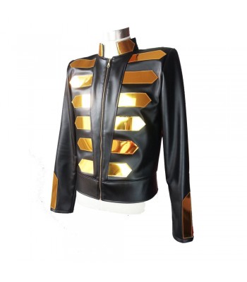 Nightclub Gold Fashion Leather Jacket DJ Singers Rock Punk Motorcycle Jacket